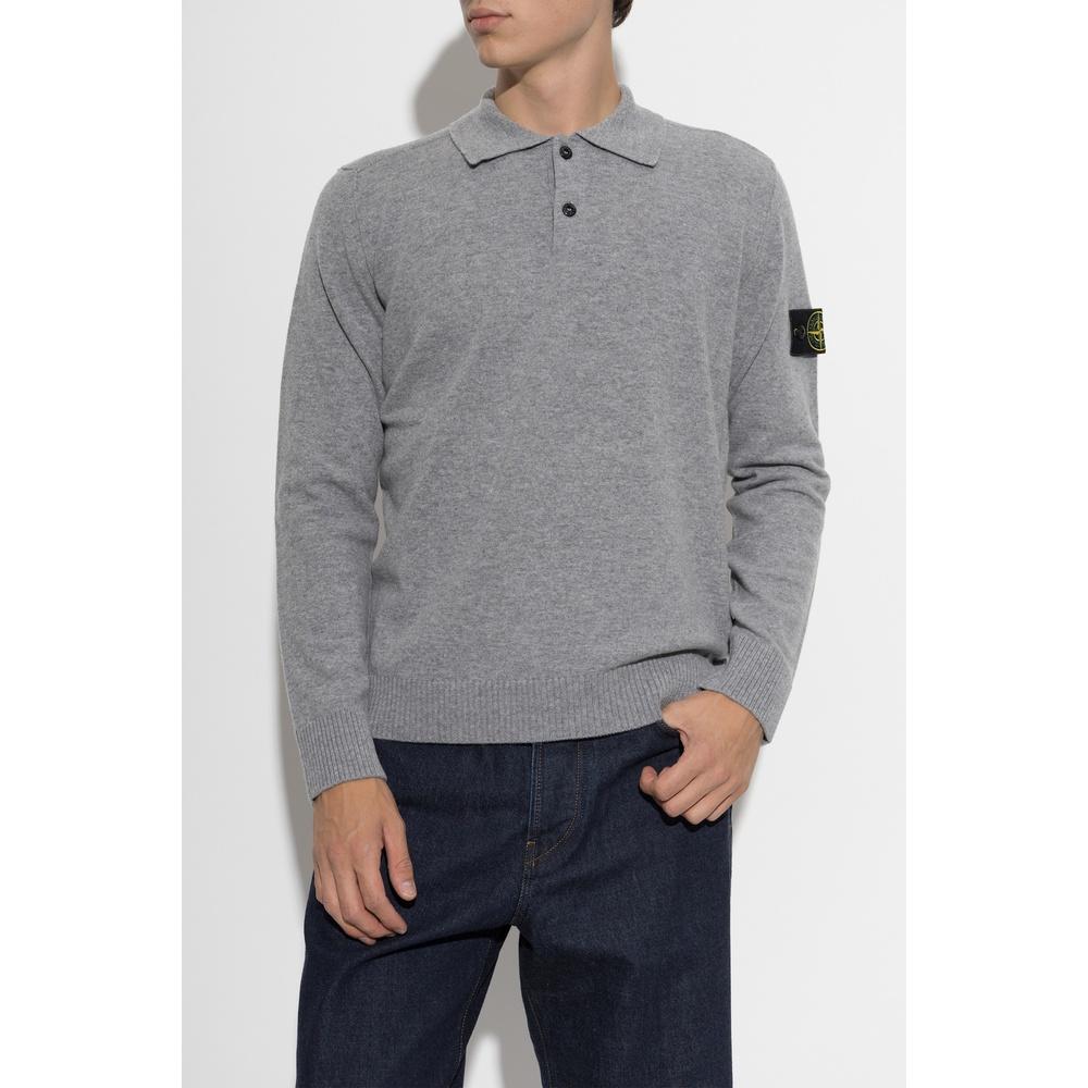 STONE ISLAND Logo Patch Men’s Crewneck Knit Sweater Navy Wool