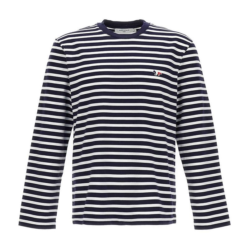 Maison Kitsune Navy Stripe Long Sleeve T-Shirt FU00115 KJ0044 S480