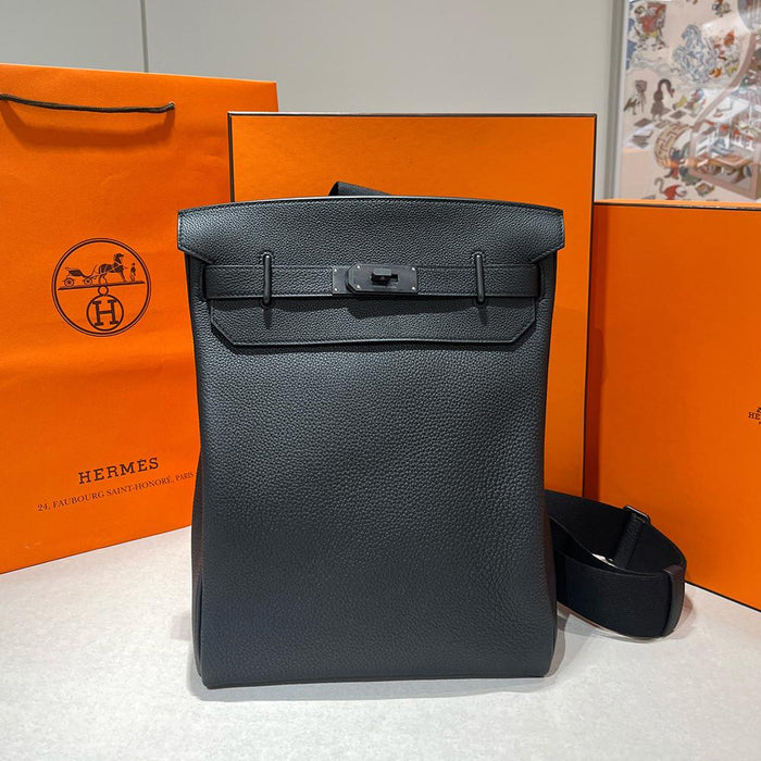 HERMES So Black Togo Leather Herbag Backpack GM Unisex