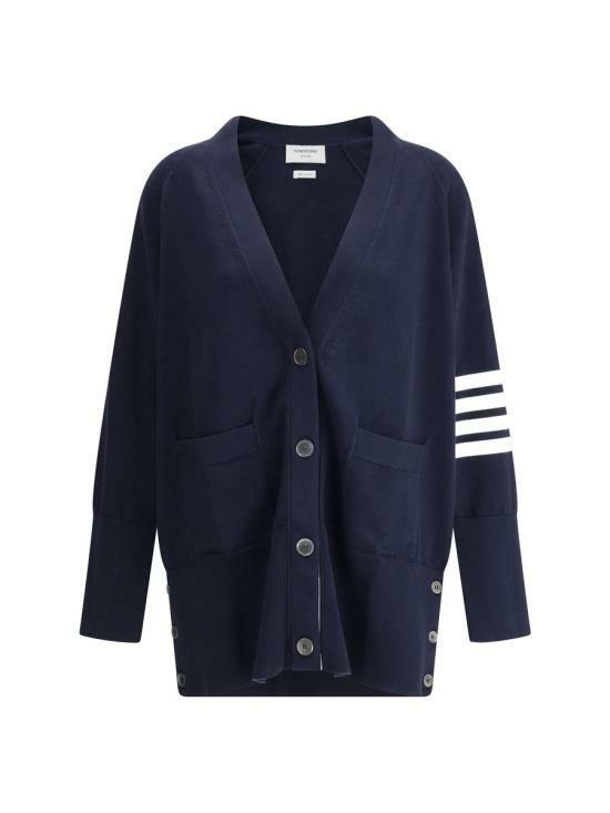 THOM BROWNE 4-Bar Stripe Exaggerated Fit Jersey Stitch Long Cardigan