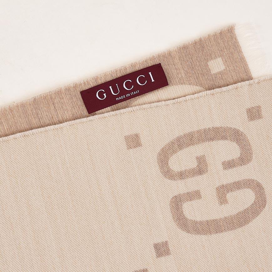 GUCCI Women’s GG Jacquard Scarf Ivory Beige Wool Silk