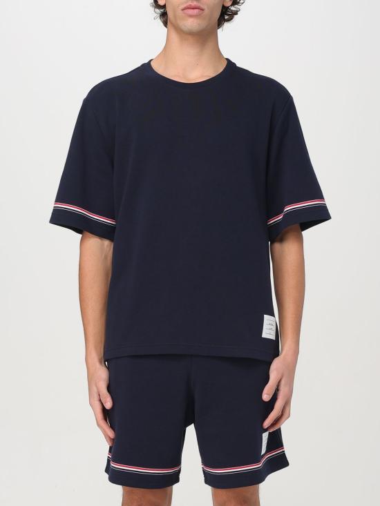 THOM BROWNE Short Sleeve T-Shirt Men’s White Cotton Cas MJS282AJ0199415 NAVY DOM