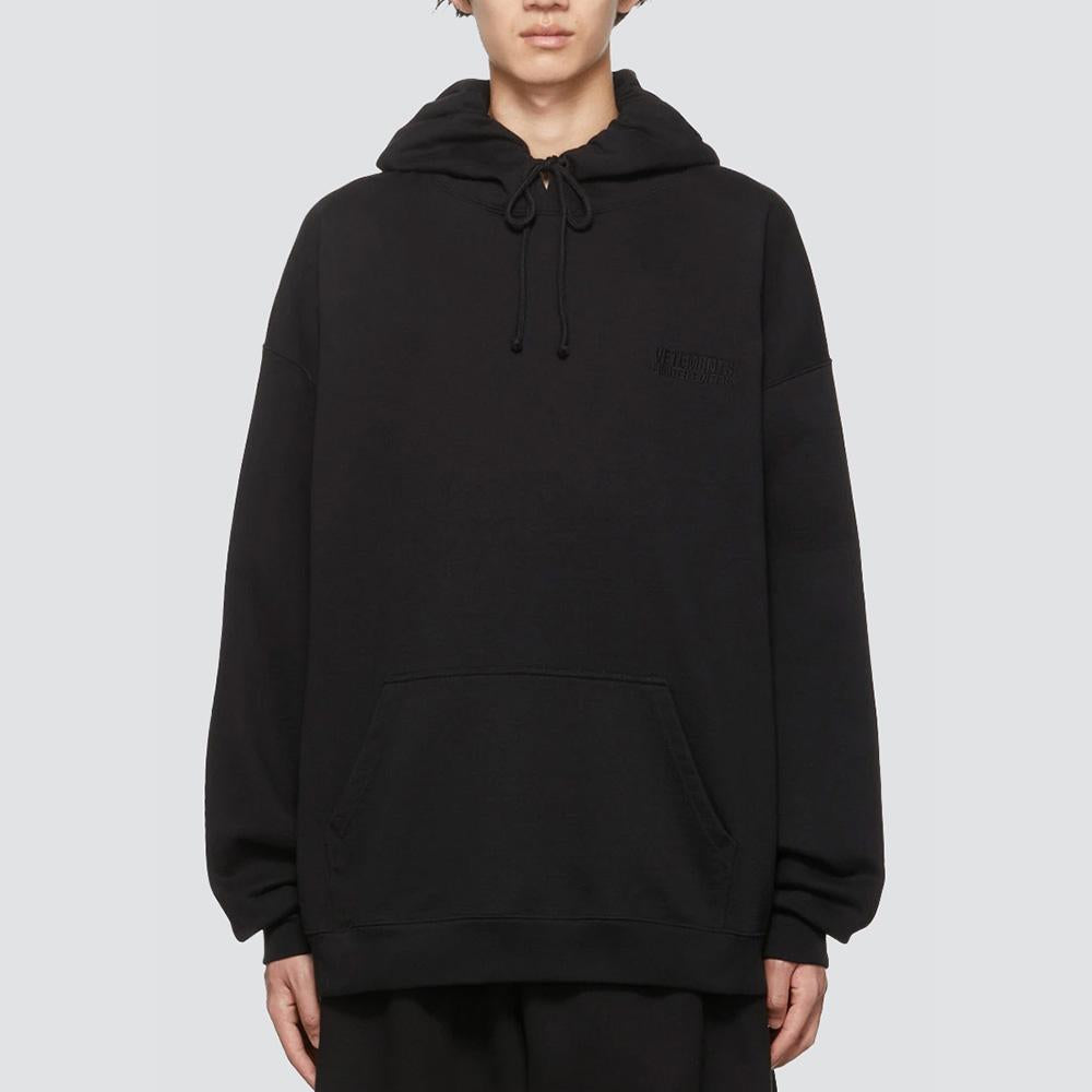Vetements Black Oversized Embroidered Logo Hoodie UA53HD260B