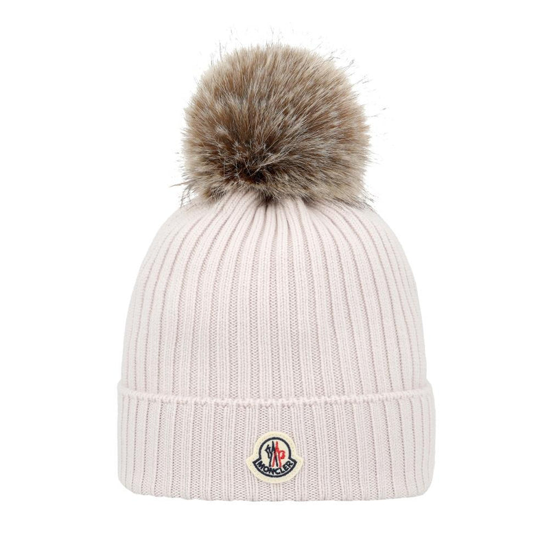 Moncler Kids Beanie Hat Gray Knit Cotton Blend