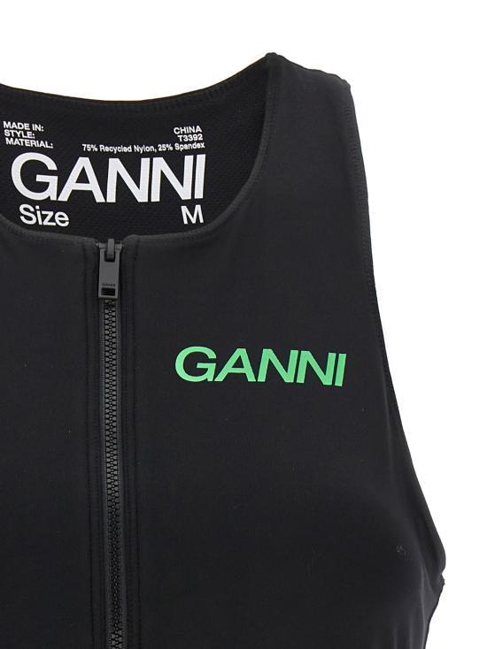 GANNI Black Sleeveless Cotton T-Shirt T3392099
