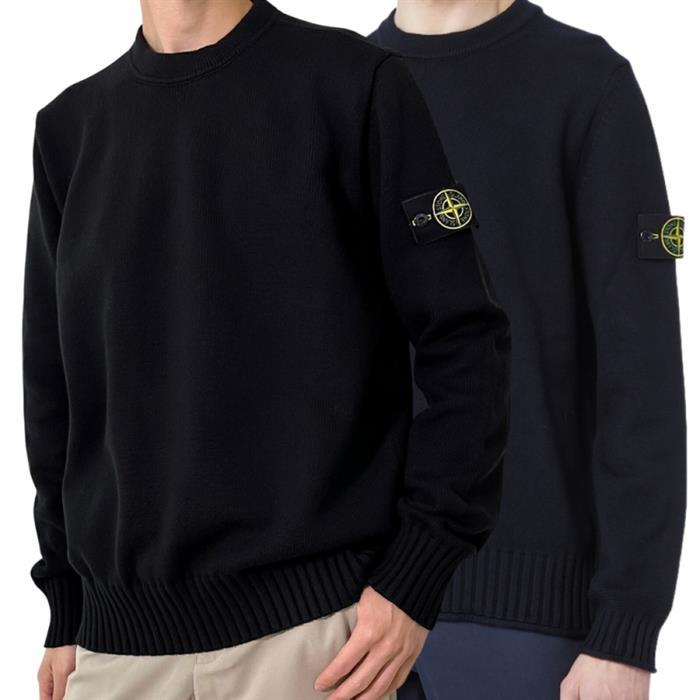 STONE ISLAND Woven Patch Signature Crewneck Knit Sweater Black Navy