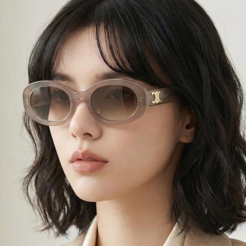 CELINE Triomphe Oval Acetate Sunglasses Brown Unisex