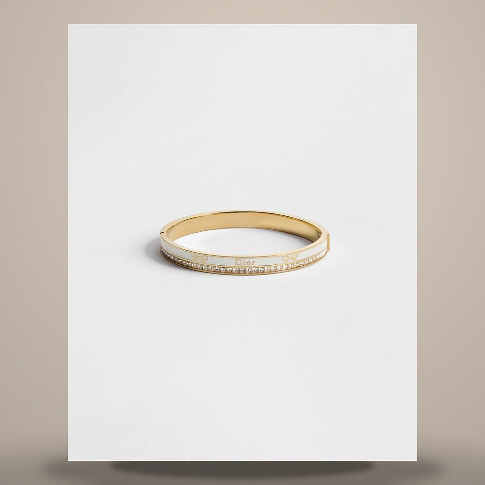 DIOR Gold-Finish Metal Crystal Latte Lacquer Night Code Bangle Br B1310WOMLQD14W