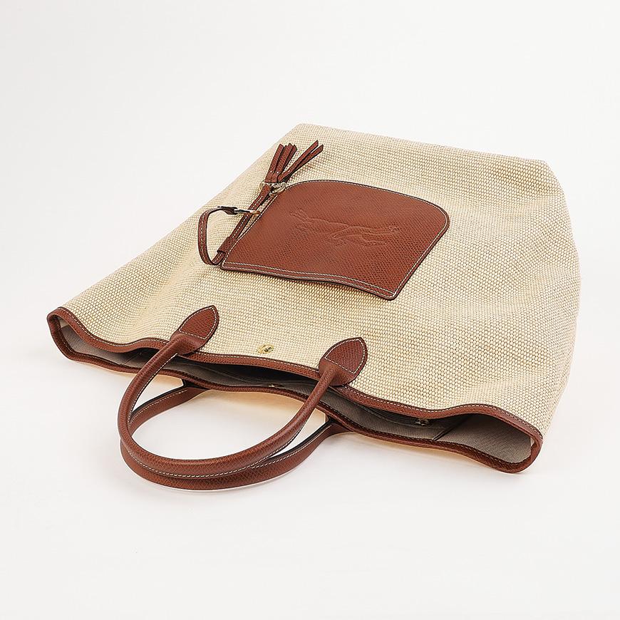 Longchamp L Basket Bag Women’s Tote Beige Woven Leather Trim