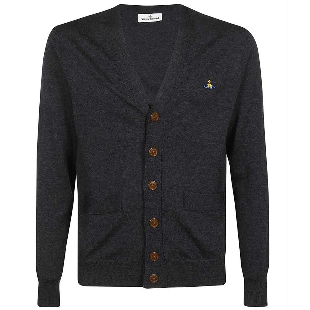 Vivienne Westwood ORB Logo V-Neck Cardigan Green Wool Men