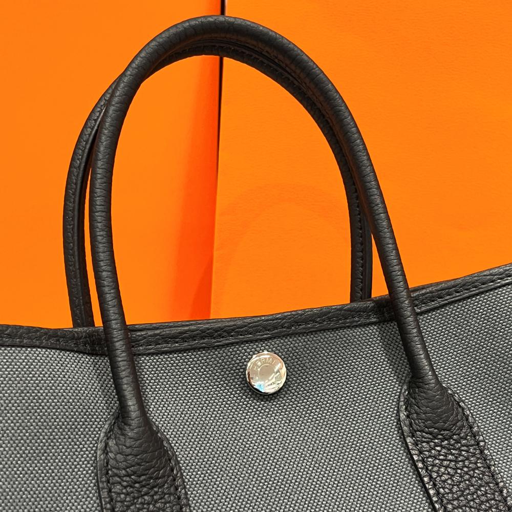 HERMES Garden Party Negonda Canvas 30 Ardoise Noir Black Palladium Tote