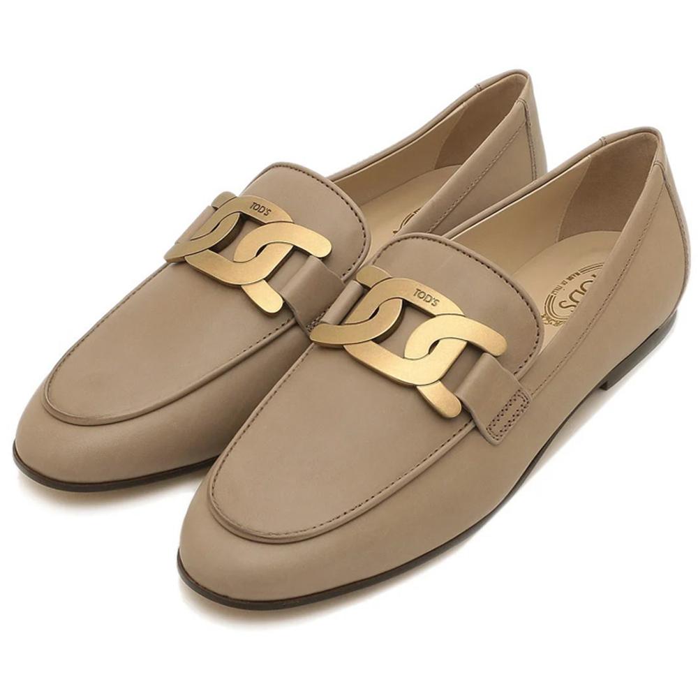 Tods Gold Chain Logo Leather Loafers XXW79A0DD00NF5B006