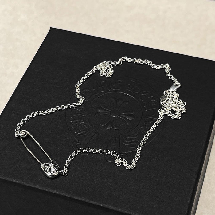 Chrome Hearts Safety Pin Pendant Necklace Silver Diamond