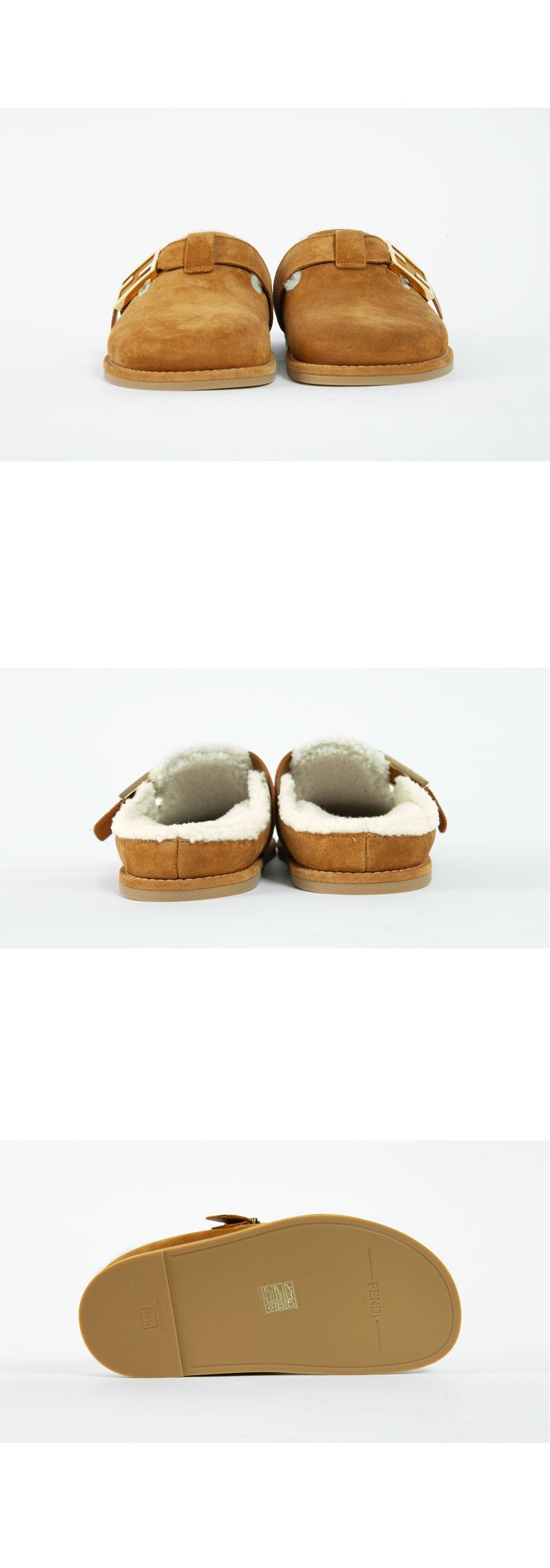 FENDI Buckle Shearling Suede Clog Mules Slippers 8R8448TK6 F1HHV