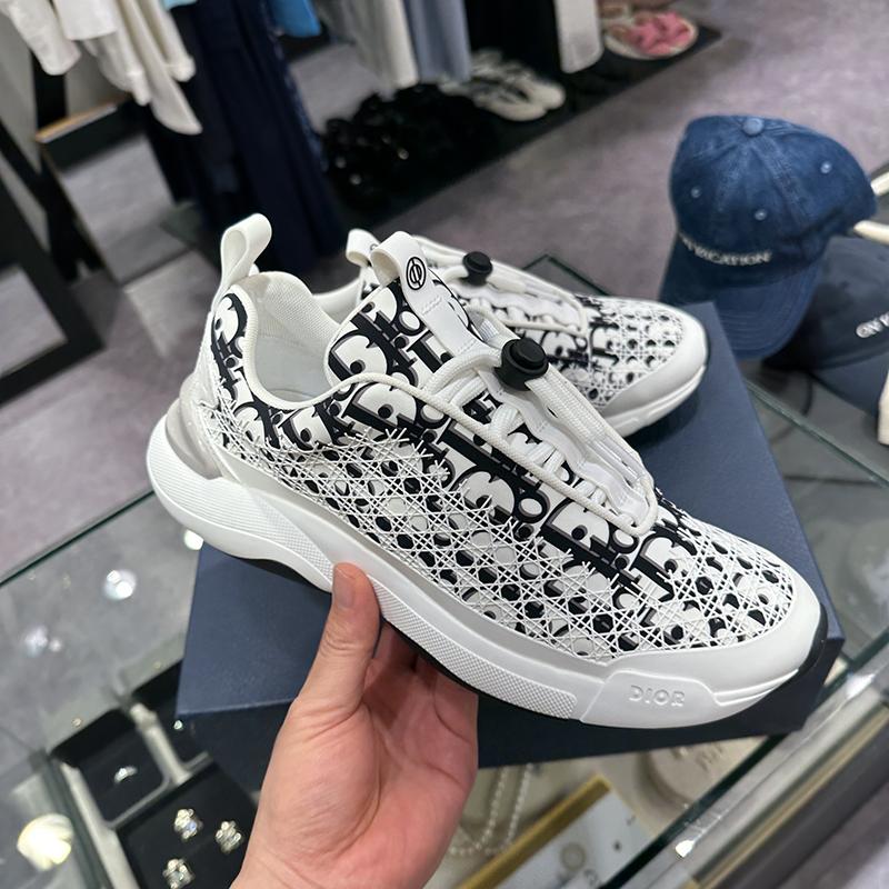 DIOR Men B24 Oblique Cannage Motif White Low-Top Sneakers