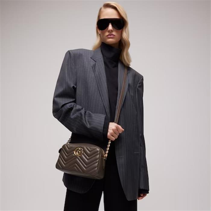 GUCCI GG Marmont Small Camera Bag Crossbody Brown Leather