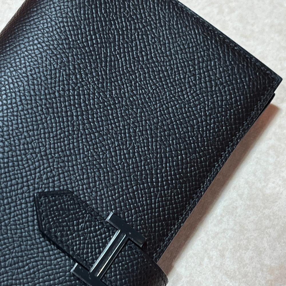 HERMES Epsom So Black Béarn Long Wallet Unisex