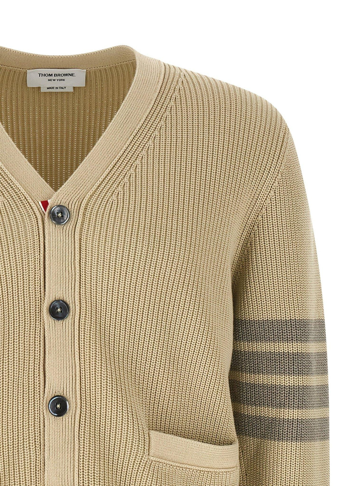 THOM BROWNE Navy Wool 4-Bar V-Neck Cardigan