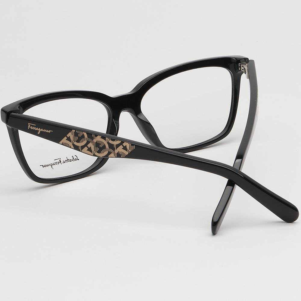 Ferragamo Black Acetate Logo Pattern Unisex Eyeglass Frames SF2904 001
