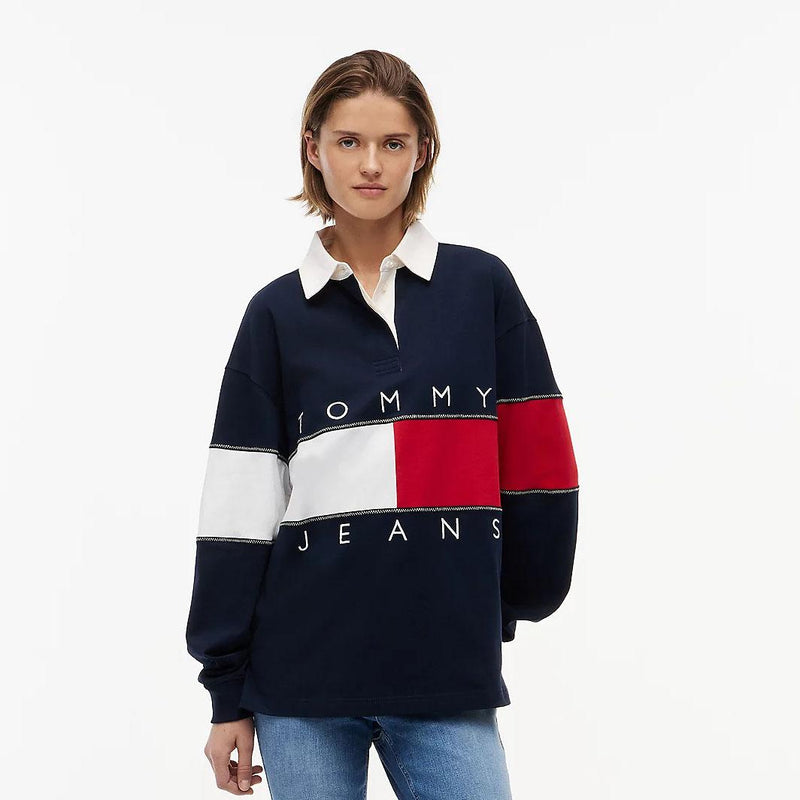 TOMMY HILFIGER Women’s Oversized Flag Rugby Long Sleeve Polo Shirt