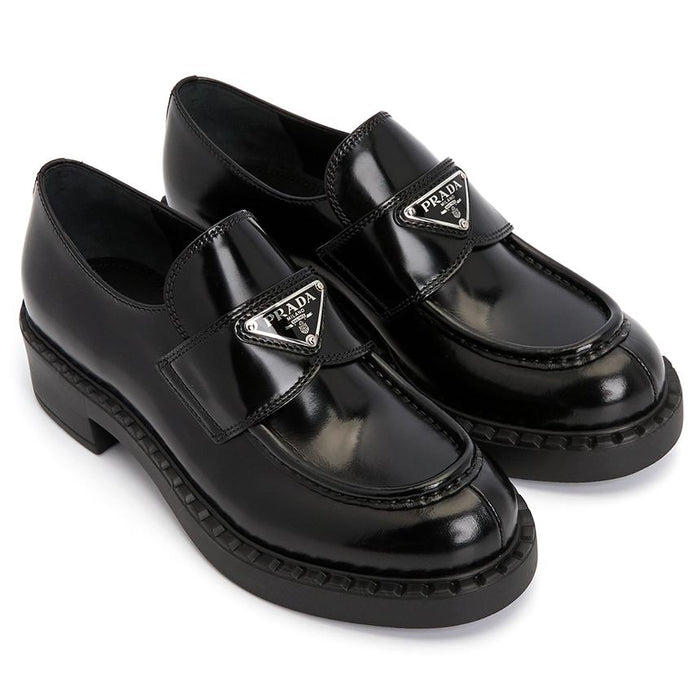 PRADA Brushed Leather Women’s Loafers Black