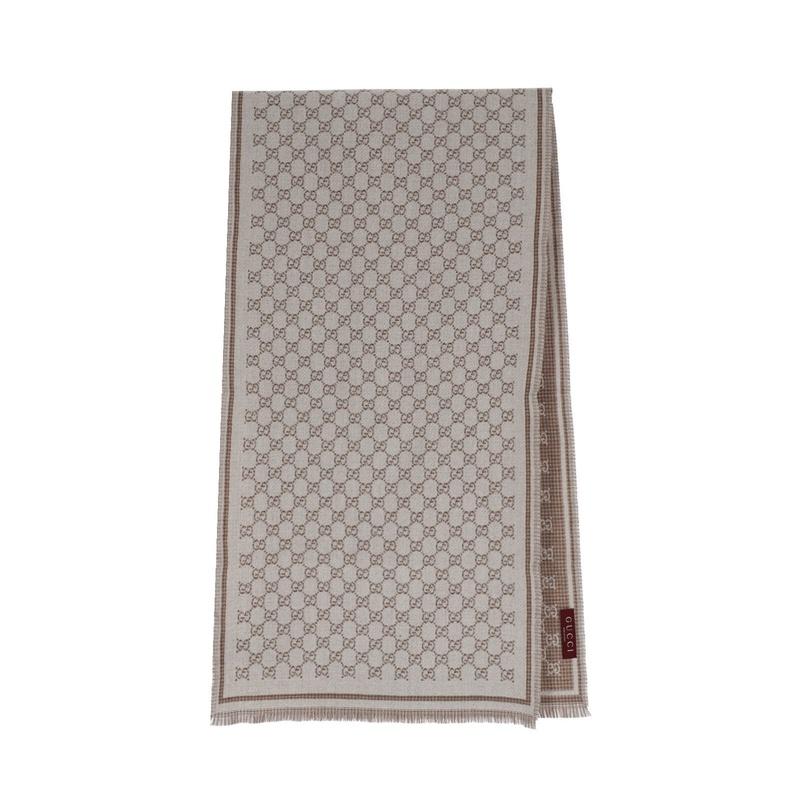 GUCCI GG Wool Scarf Brown Monogram Luxury Muffler