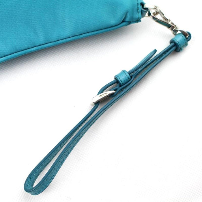 PRADA Tessuto Nylon Triangle Logo Leather Strap Pouch Clutch 1NH545 TURCHESE