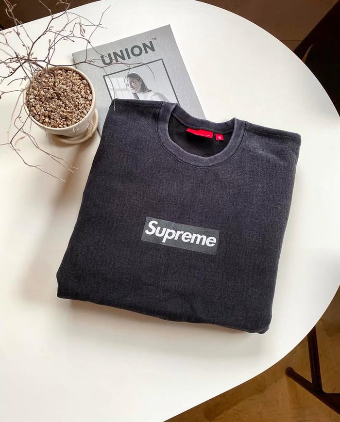 Supreme Washed Box Logo Crewneck Sweatshirt Black Unisex