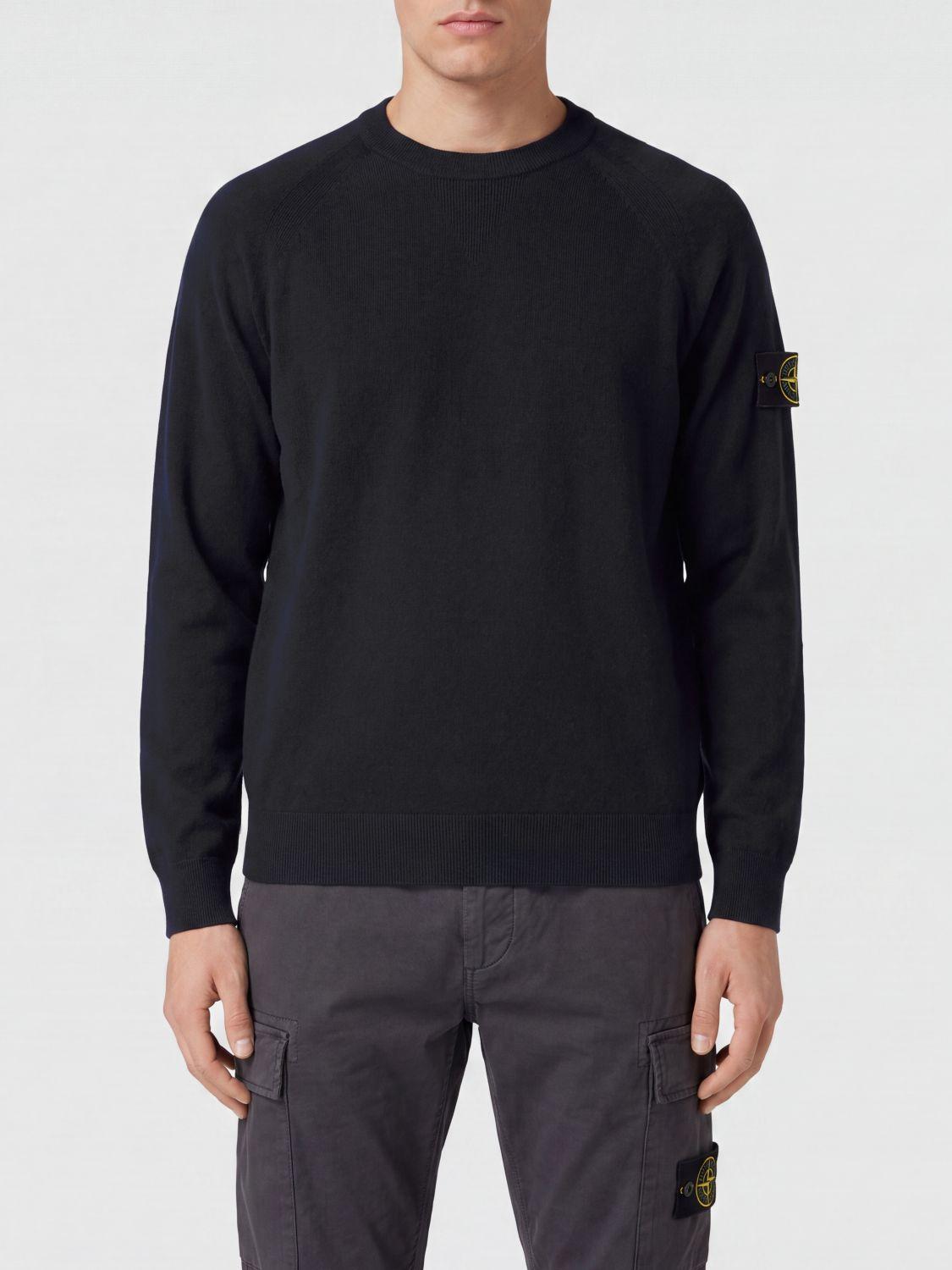 STONE ISLAND Black Wool Round Neck Knit Sweater