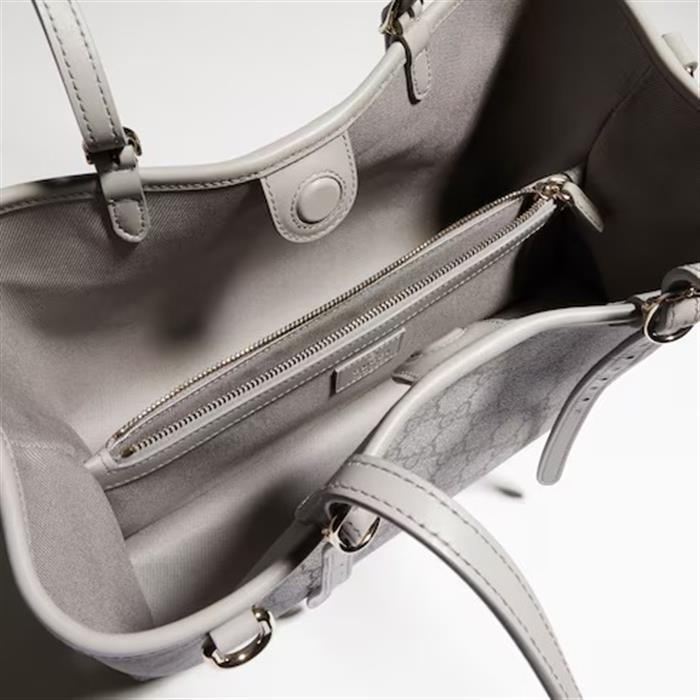 GUCCI GG Emblem Small Tote Bag Gray Leather Shoulder Bag