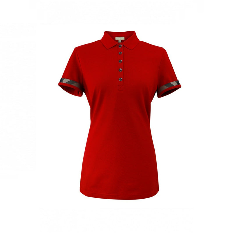 BURBERRY Women’s Check Pique Short Sleeve Polo Shirt Red