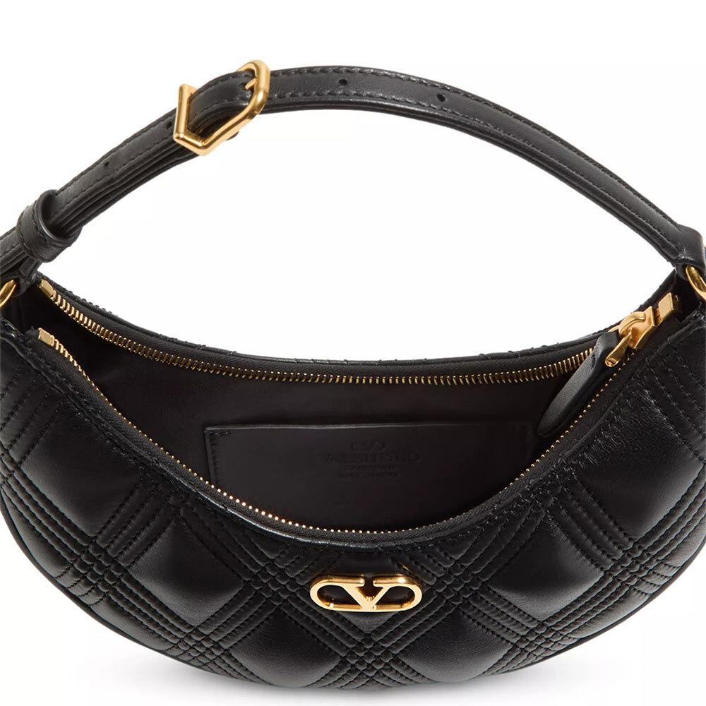 VALENTINO Quilted Crescent Hobo Shoulder Bag for Women W2P0AS3 MIC 0NO
