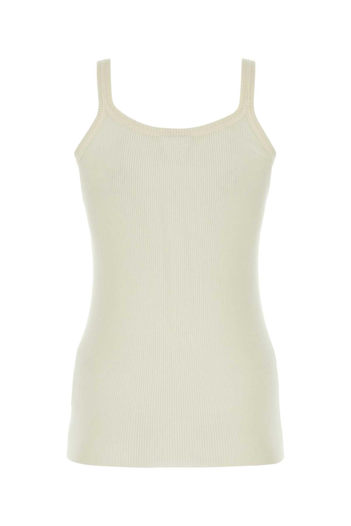 Bottega Veneta Ribbed Cotton Tank Top Beige Sleeveless Shirt