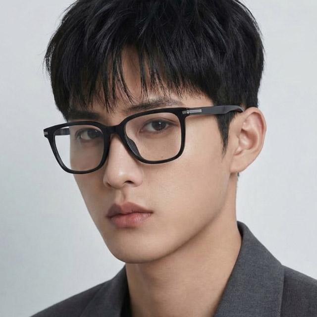 HUGO BOSS Black Rectangle Acetate Eyeglass Frames Asian Fit Unisex BOSS1541F 807