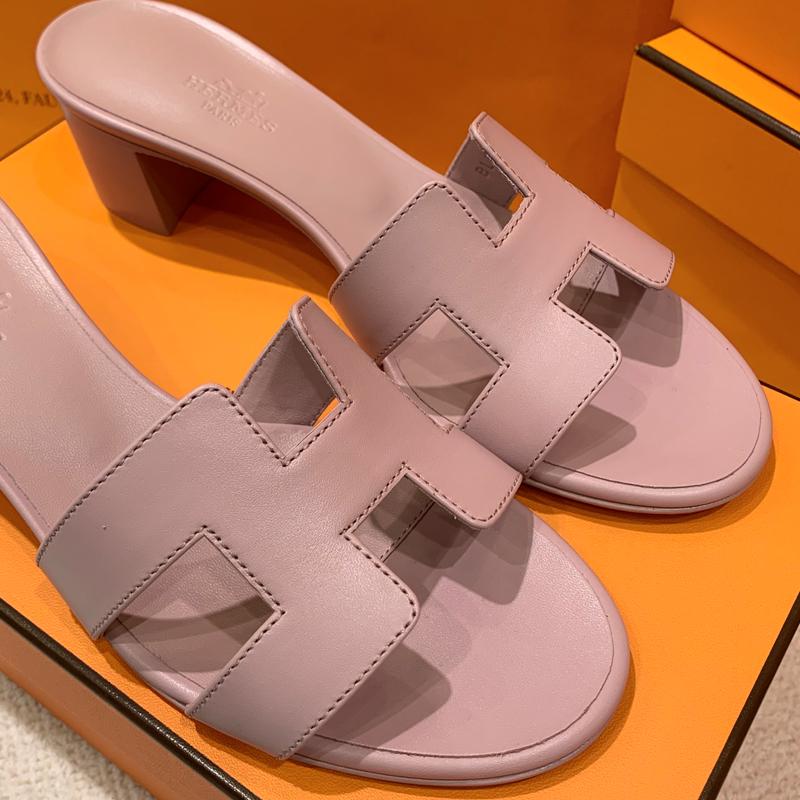 HERMES Rose Pink Calfskin Oasis Sandals Women