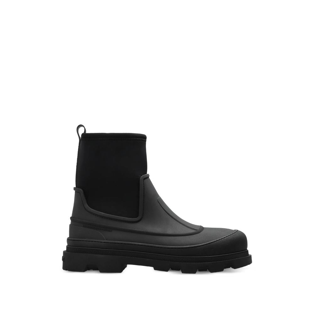 Moncler Black Leather Mid Ankle Boots for Men