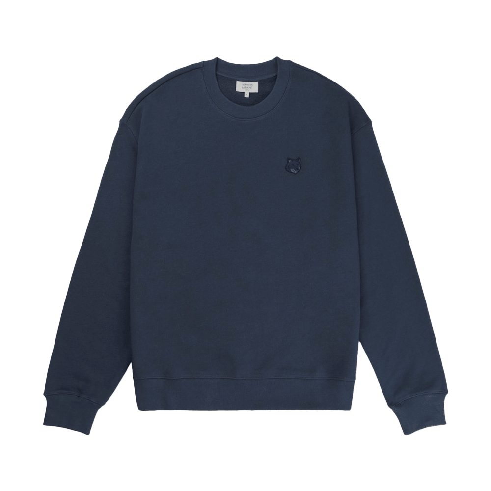 Maison Kitsune Bolt Fox Logo Crewneck Sweatshirt Men Navy Co MM00316 KM0321 P476