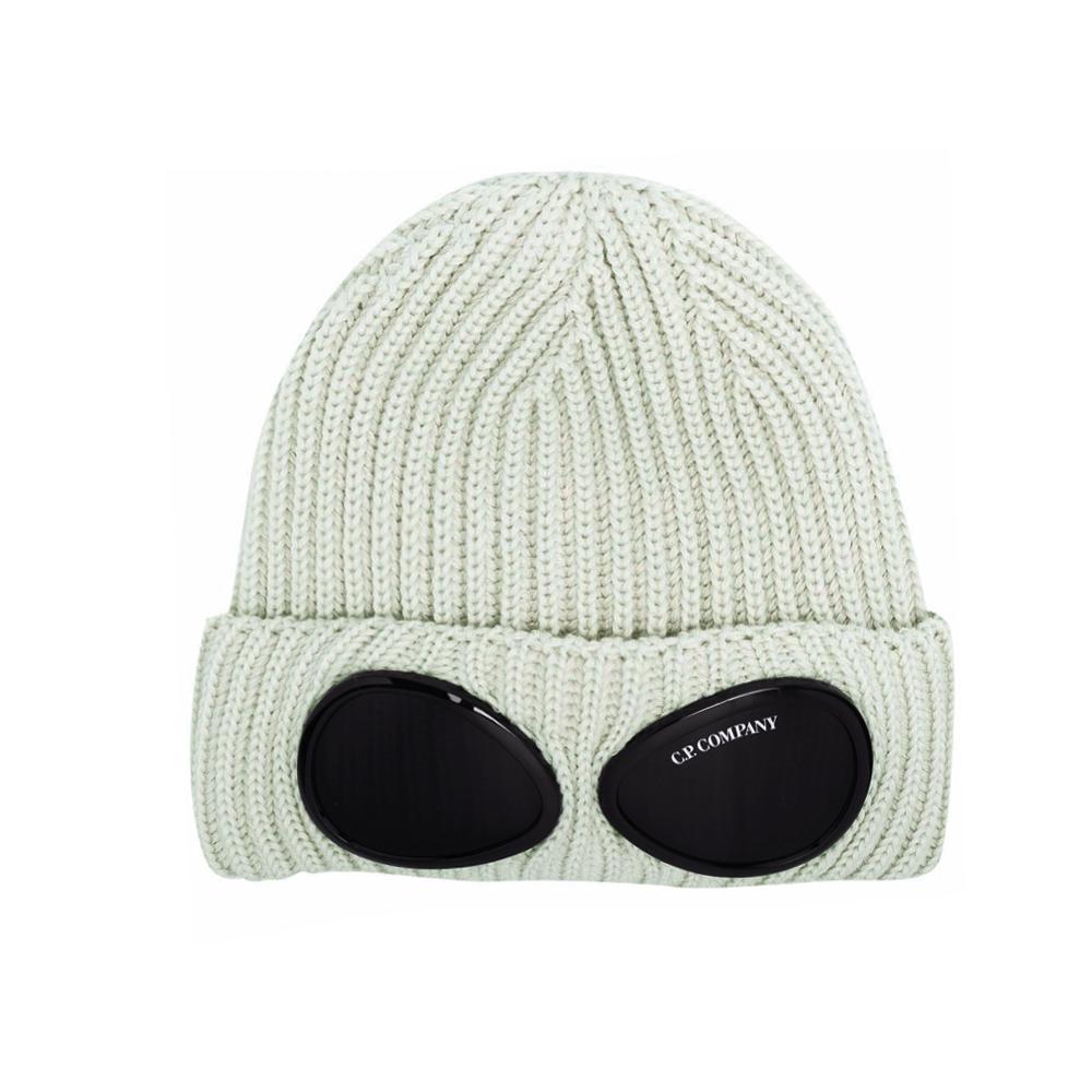 CP Company Signature Goggle Wool Beanie Light Khaki Gray