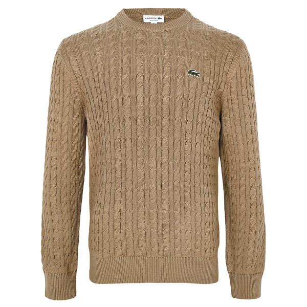 Lacoste Beige Cable Knit Crewneck Sweater for Men AH7627 BUH