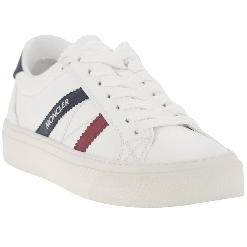 Moncler Monaco 2 Tricolor Stripe Low-Top Sneakers White Leather