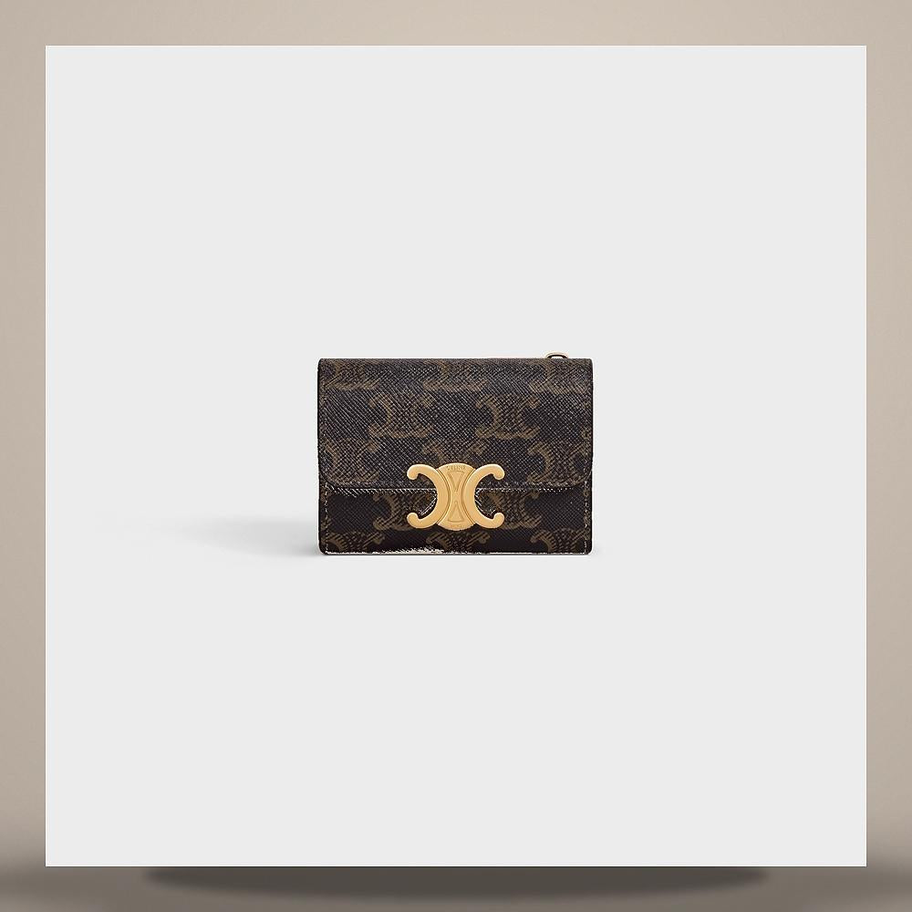 CELINE Triomphe Canvas Tan Compact Coin Card Wallet