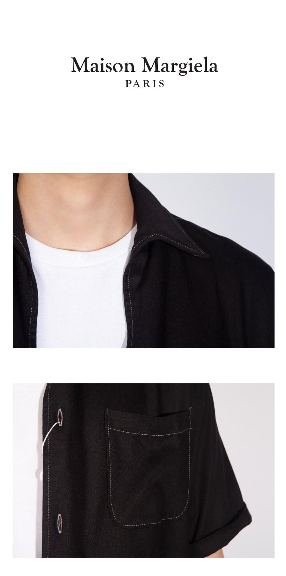 Maison Margiela Stitch Logo Rayon Twill Short Sleeve Shirt Black