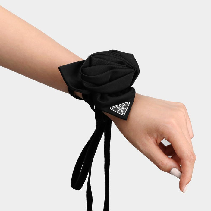 PRADA Triangle Logo Flower Accessory Black Jewelry 1IC063 2CM4 F0002