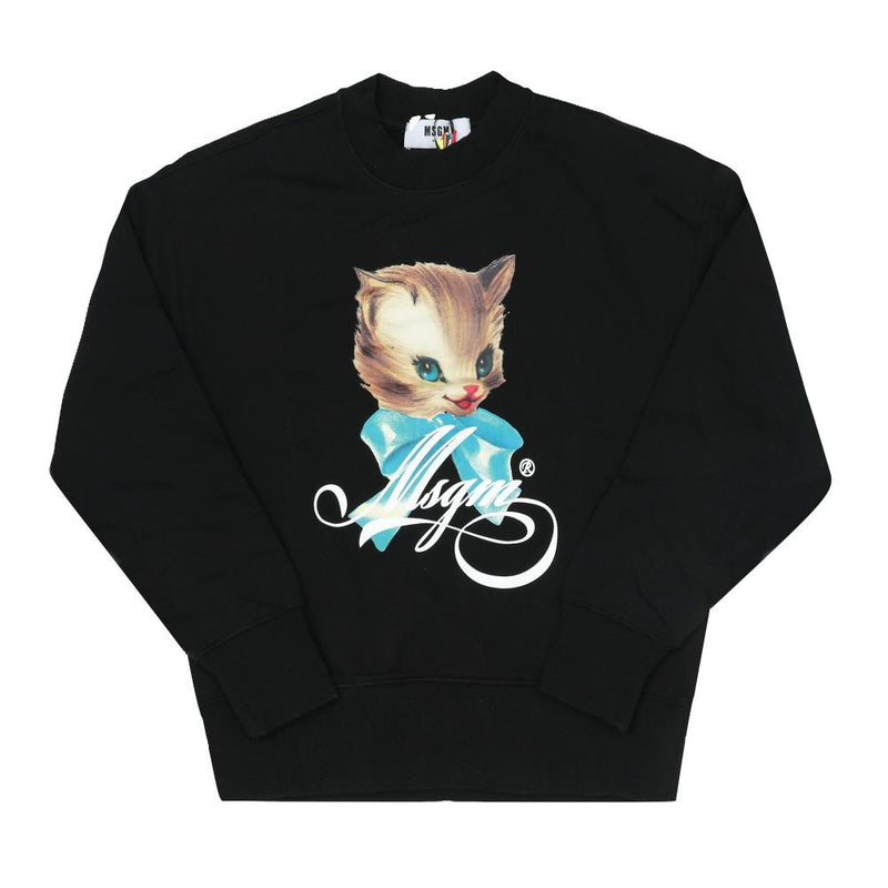 MSGM Cute Kitty Logo Print Women’s Sweatshirt Black Cotton 3941MDM113 SE 257749