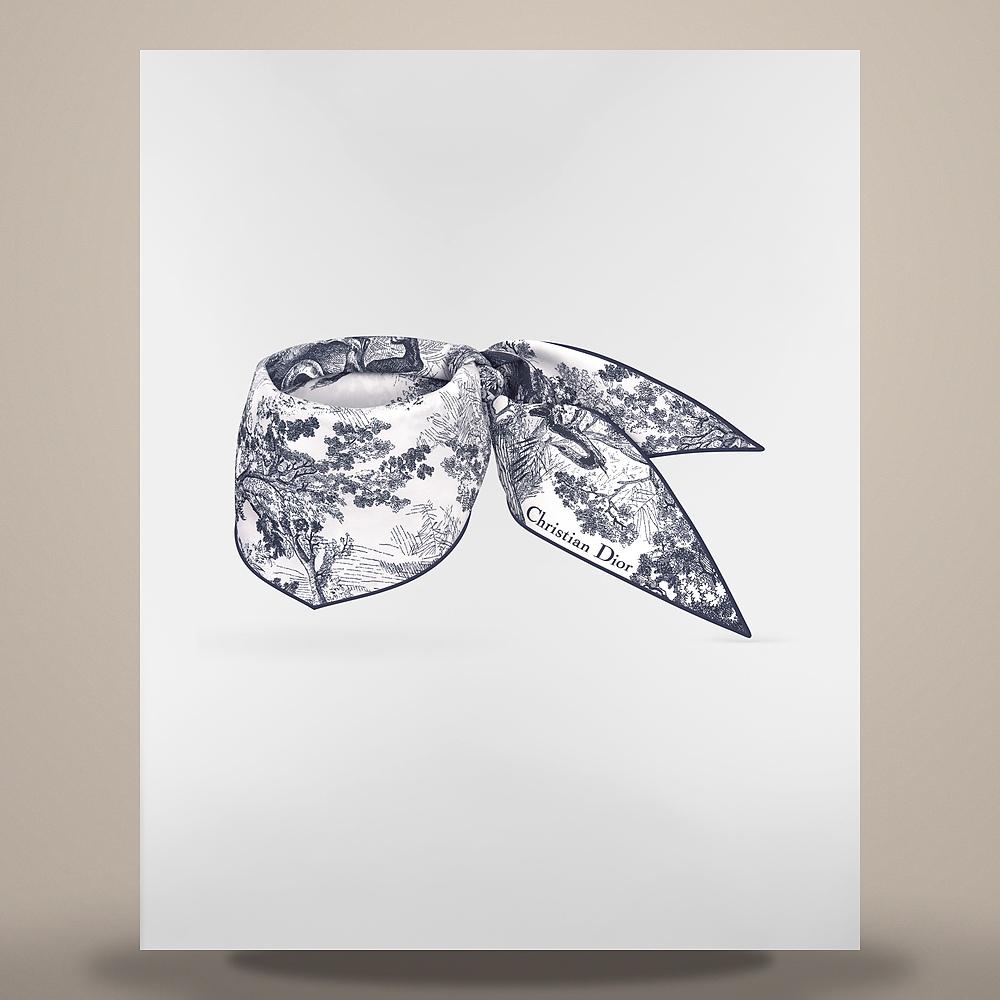 DIOR Toile de Jouy Sauvage Dior Diamond Silk Twill Scarf Ivory Navy