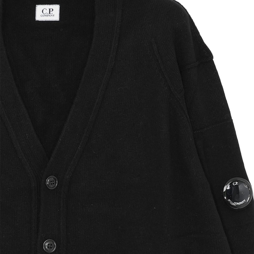 CP Company Black V-Neck Lens Badge Cardigan for Men