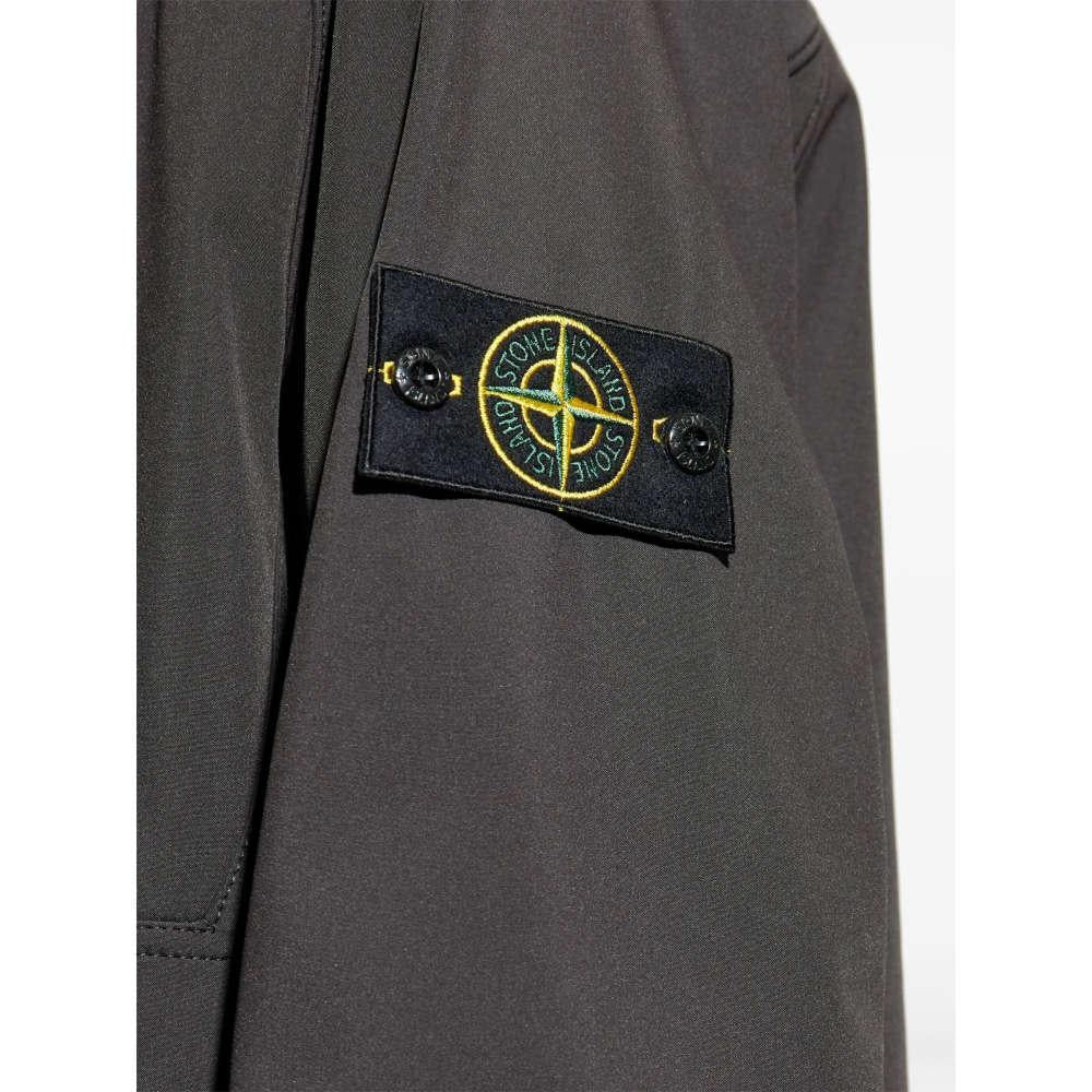 STONE ISLAND Grey Woven Shirt Jacket with Badge Patch Men’s
