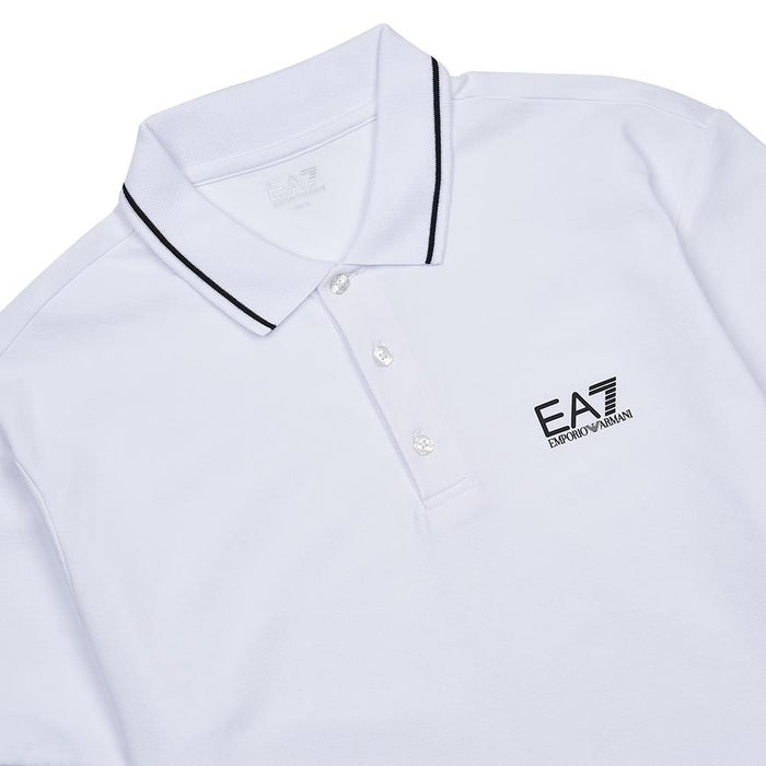 EA7 Men's Logo Print Polo Shirt White Cotton