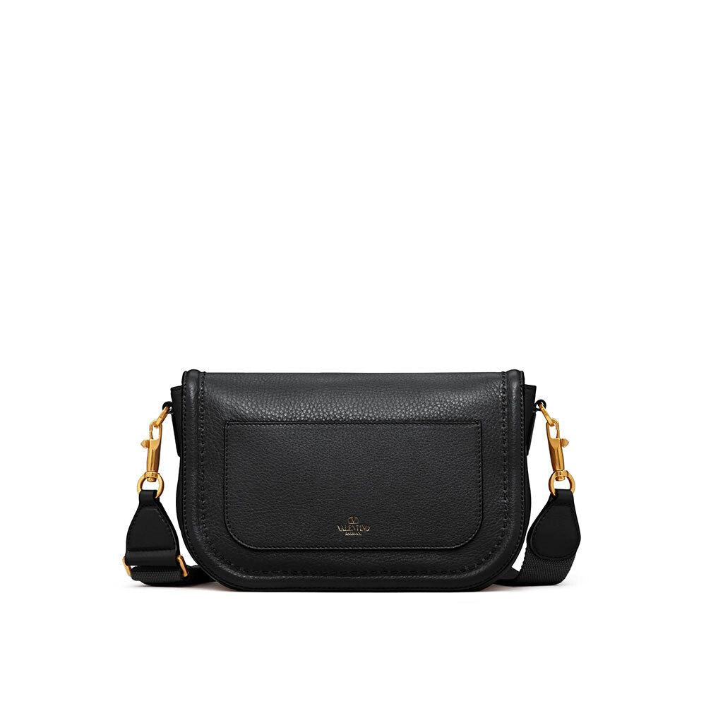 VALENTINO V-Logo Leather Crossbody Shoulder Bag for Women Black