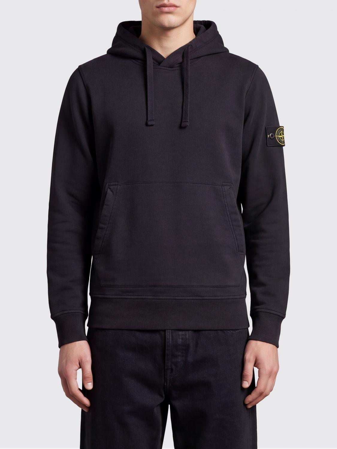 STONE ISLAND Black Cotton Logo Hoodie